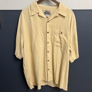 Paradise Coves Silk Shirt XXL Pale Yellow Wood Button Tropical Loop Collar Men's